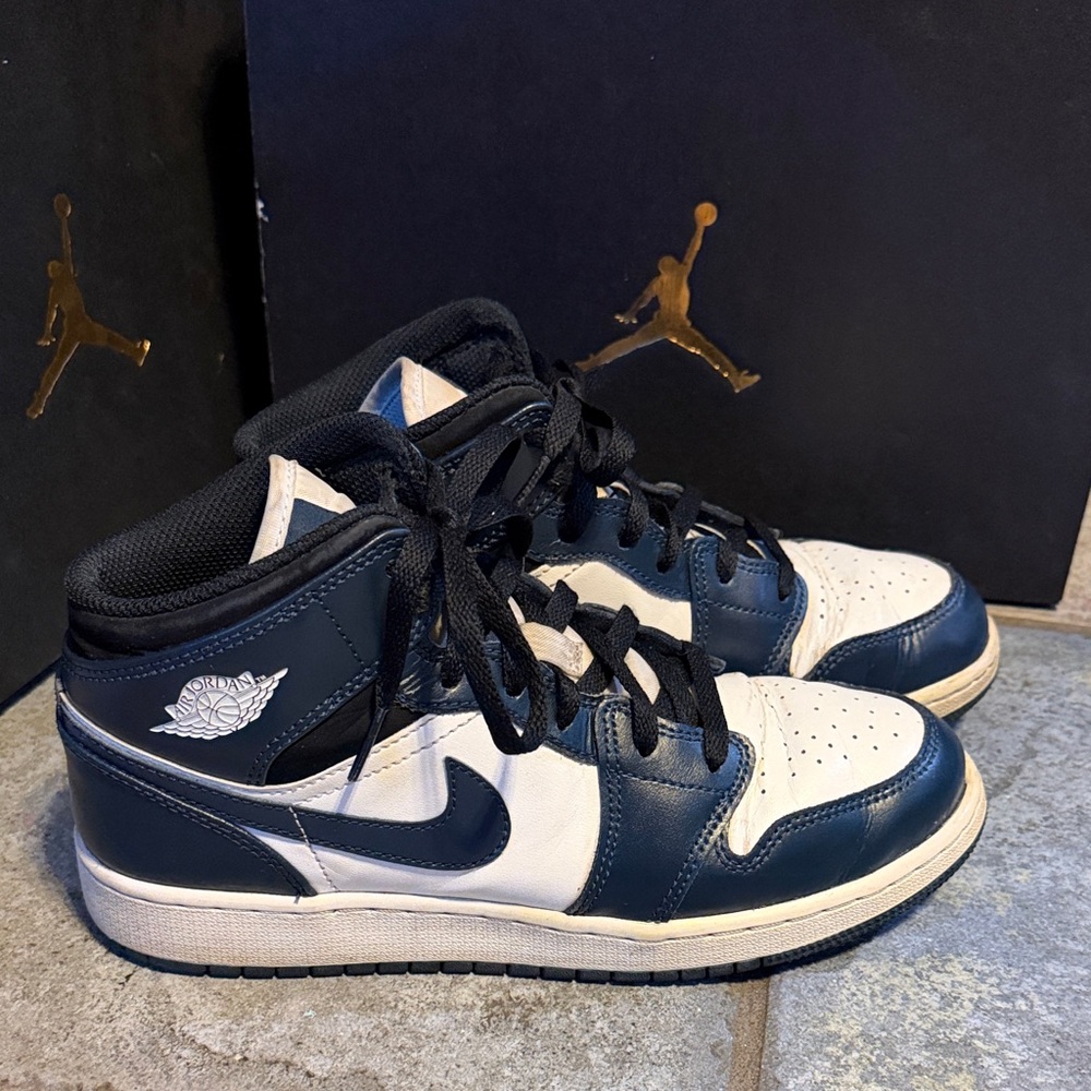 Nike Air Jordan 1 Mid Navy and White Sneakers